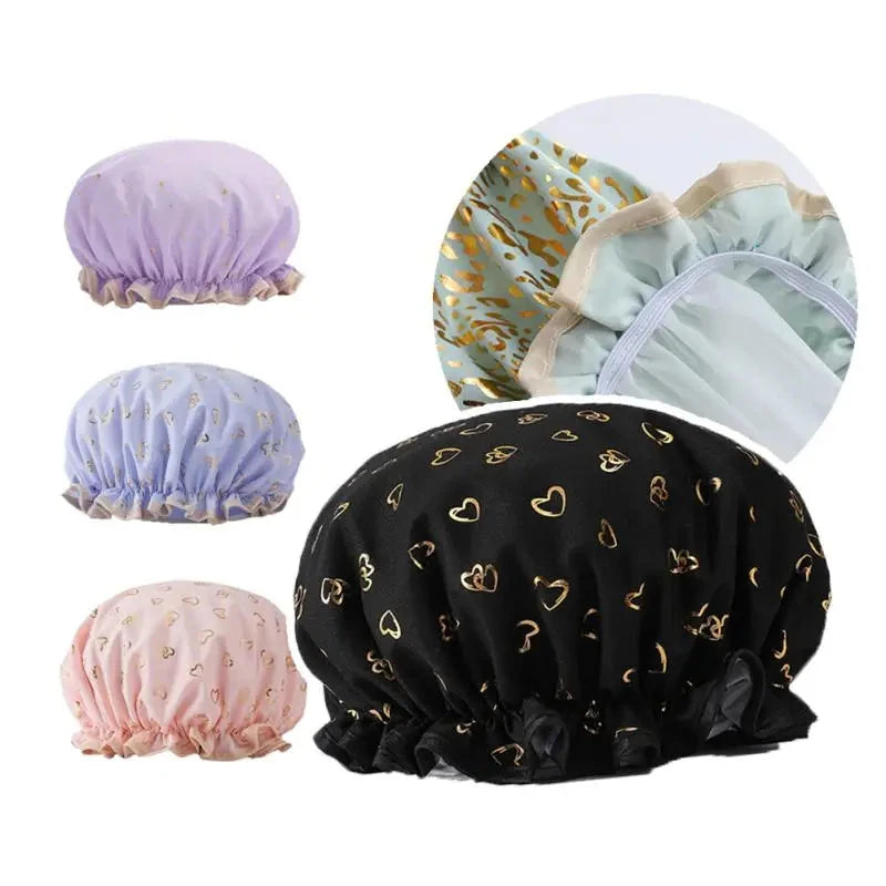 Terry Cloth Lined Reusable Shower Cap Large Waterproof