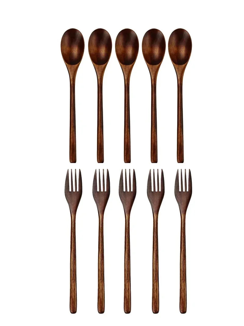 5 Piece Eco Friendly Wooden Spoon and Fork Set